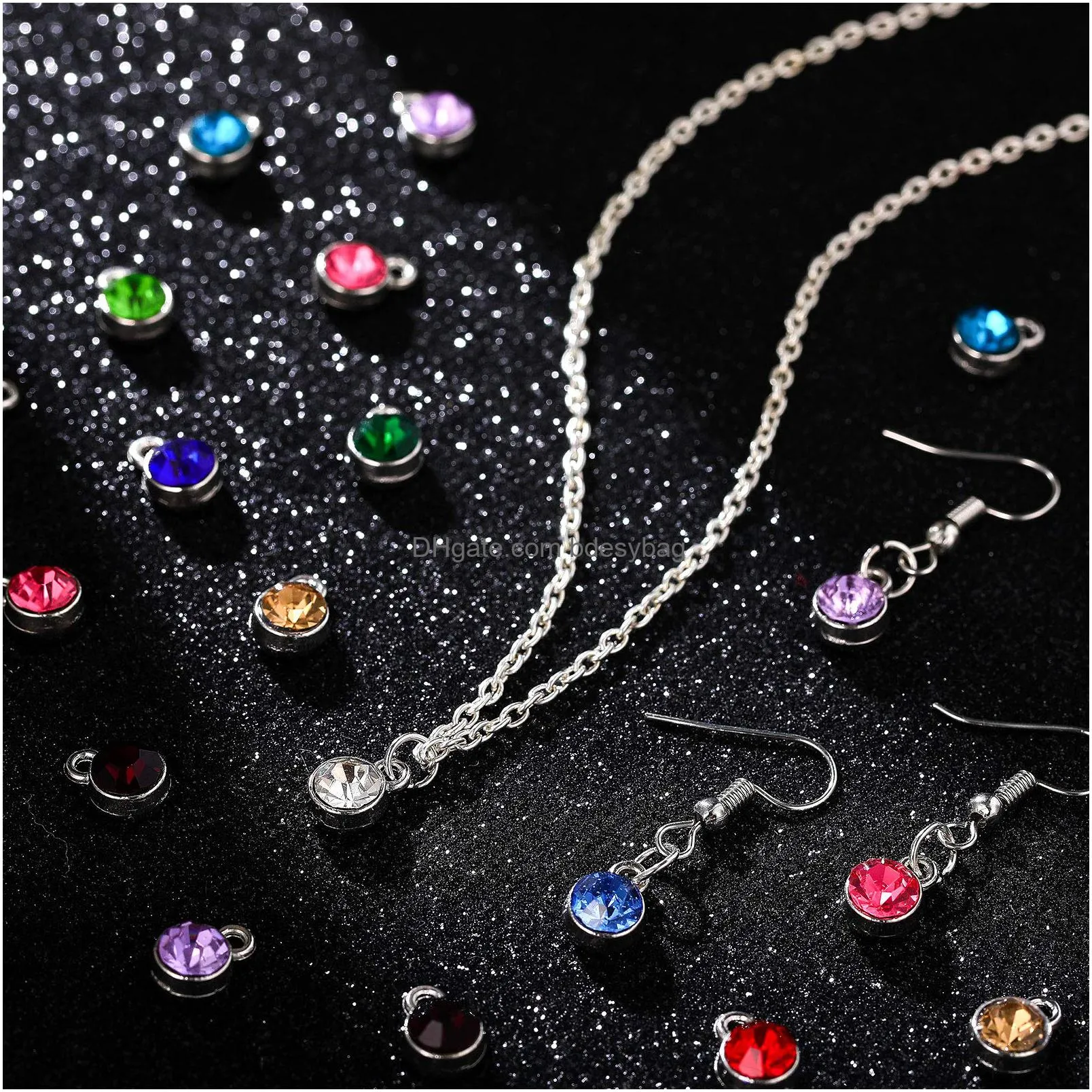 crystal birthstone charms diy beads pendant with rings handmade round crystal charm for jewelry necklace bracelet earring making supplies 7 mm