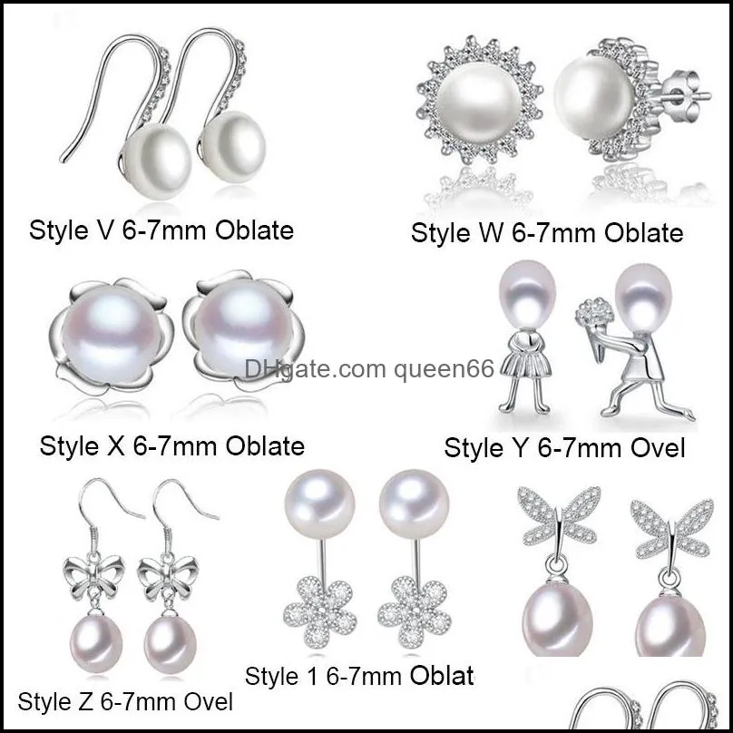 s925 pearl earrings diy pearl earrings settings natural freshwater 67mm pearl stud earrings for women girl gift