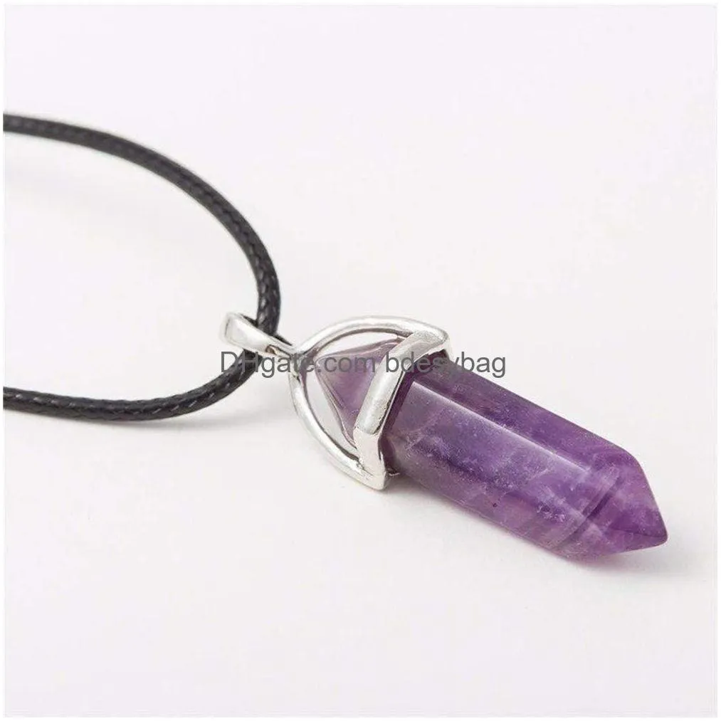 crystal necklace hexagonal pendant gemstone chakra healing stone crystal jewelry for women girls men birthday gifts