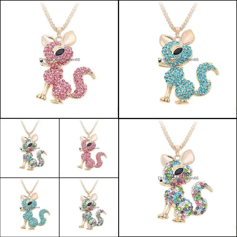 cute fox necklaces pendant rhinestone for women fashion jewelry crystal pendant necklace