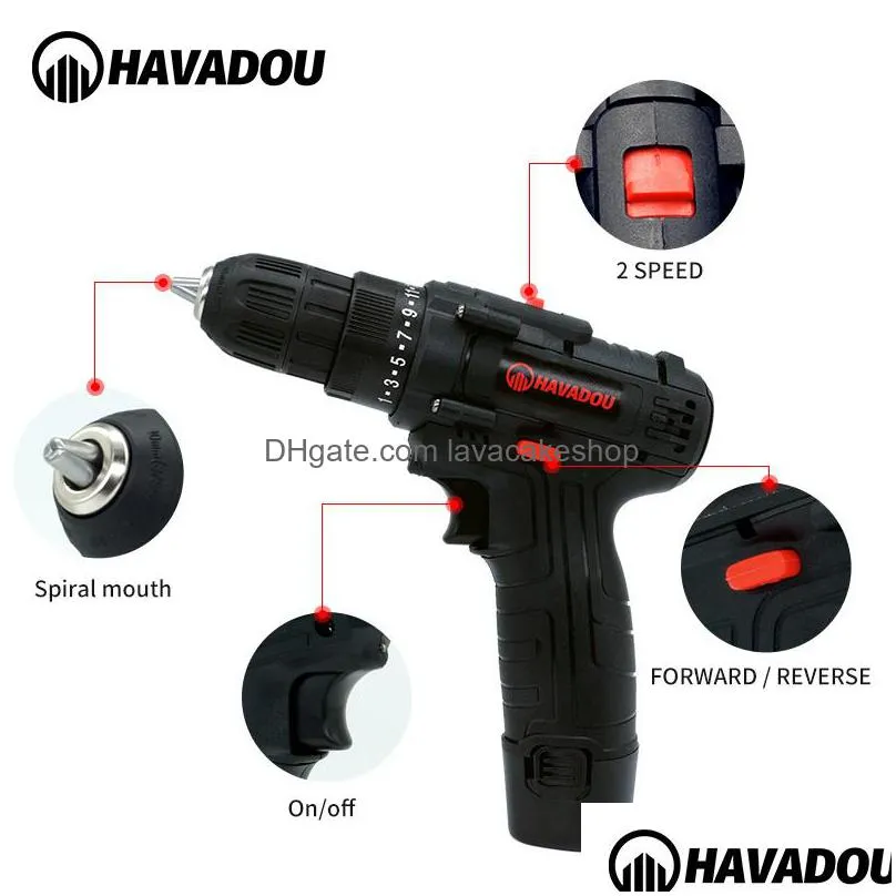 havadou torque cordless impact electric drill 12v mini power driver 2 speed choice screwdriver 201225