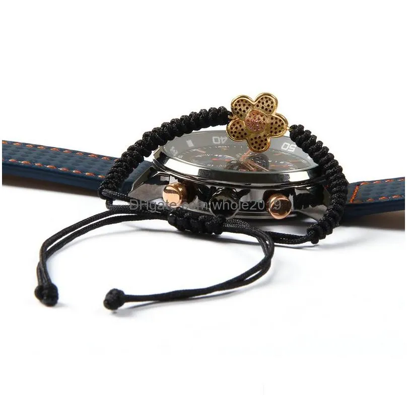  beautiful gift jewelry wholesale 10pcs/lot micro pave black cz flowers macrame bracelet female bangle braided bracelets