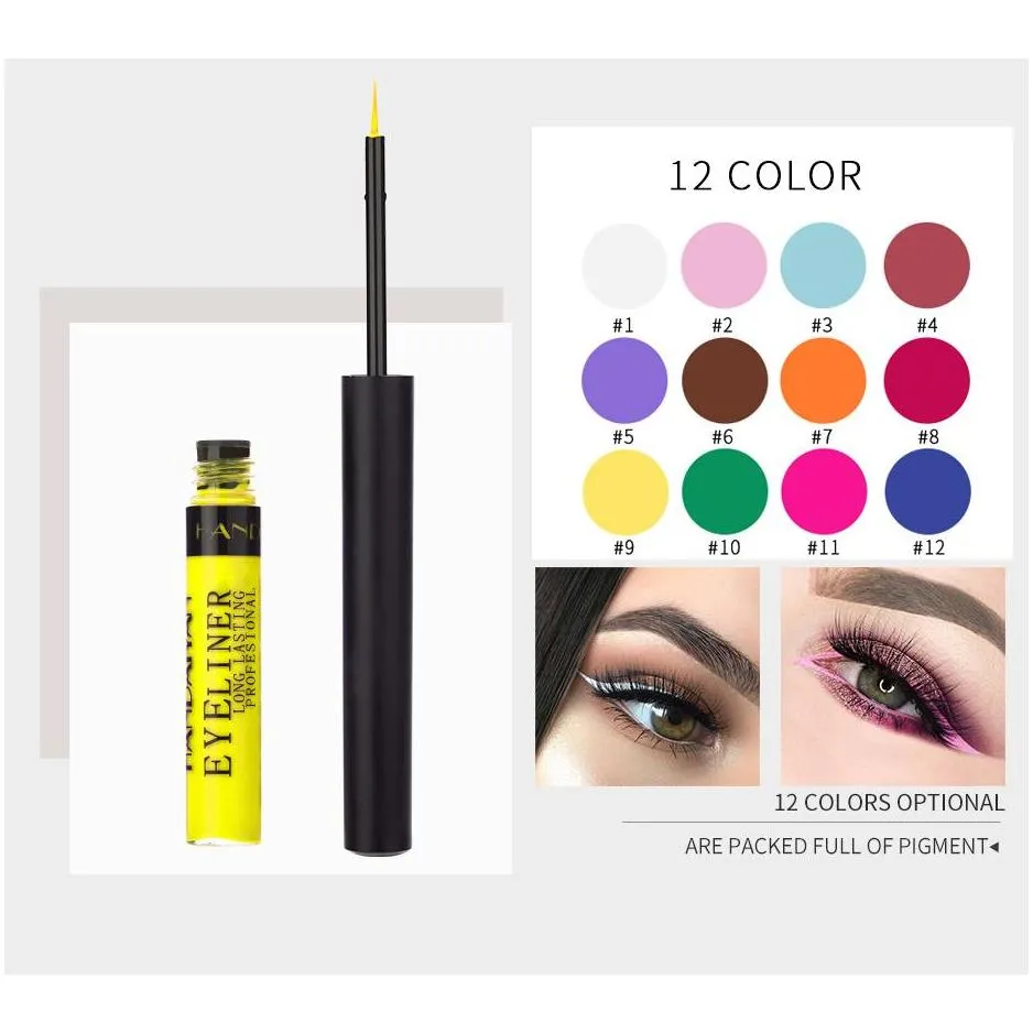 handaiyan 12 colors/set liquid matte eyeliner in opp bag create fashionable eyes and last all the day with gift