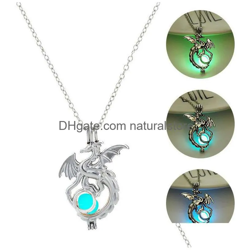 pendant necklaces 2022 vintage dragon fluorescent necklace luminous pterosaur ancient silver in the dark christmas for man women