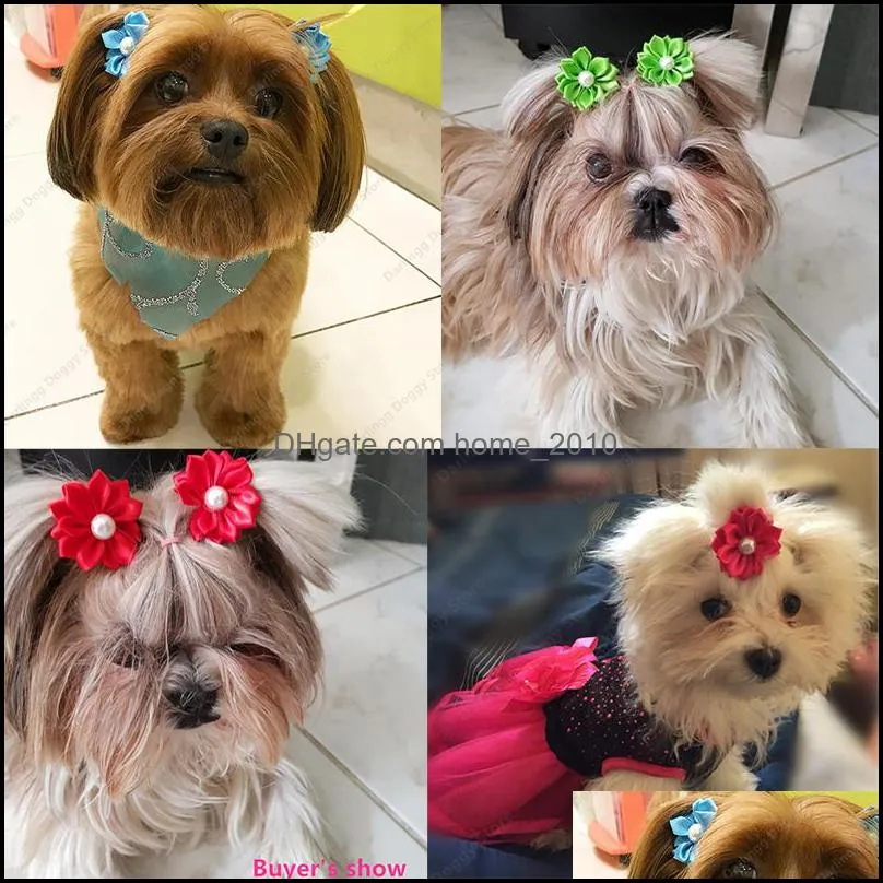 fashion pet puppy dog cat hair bows rubber bands flowers pearls pet grooming bows hair accessories pet supplies