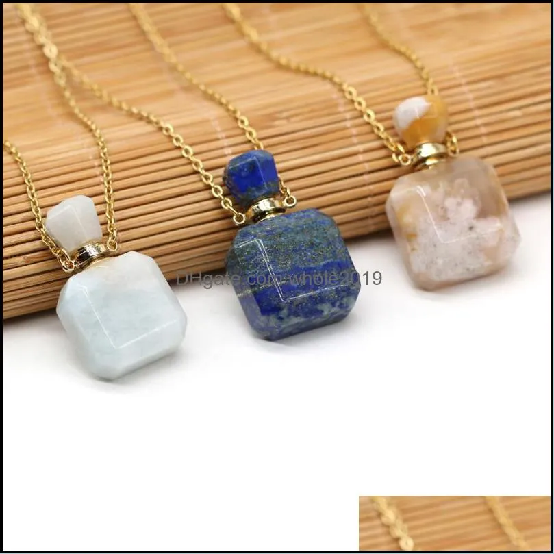 chains natural stone perfume bottle pendant necklace perfumes lapis lazulis cherry agates essential oil diffuser for women gifts 60