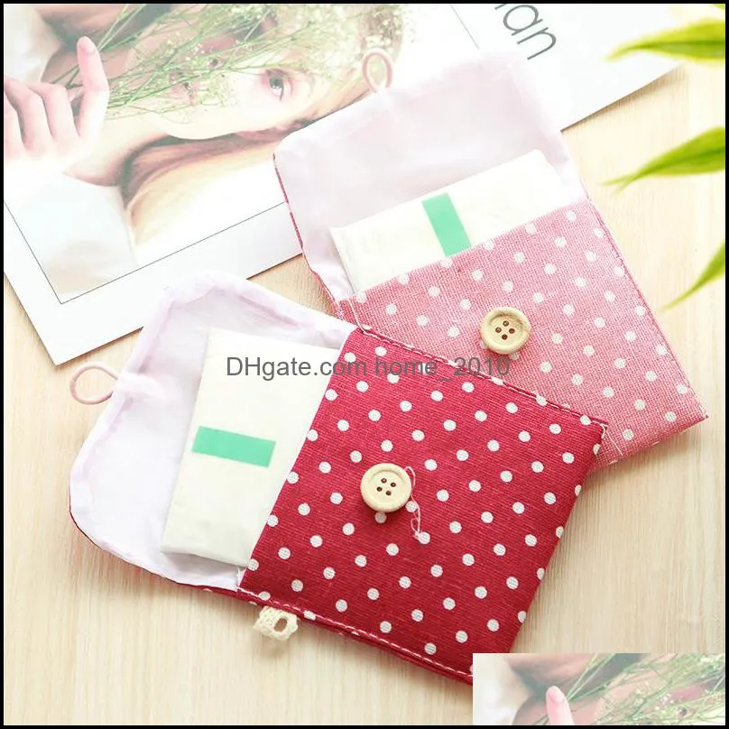 sanitary napkin storage bag dot cotton linen sanitary pad pouch aunt towel bags button open packaging coin purse jewelry