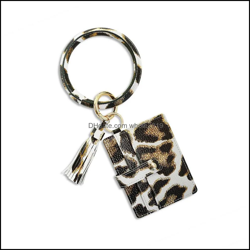 key holder pu card bag wallet bracelet keychain leather tassel pendant credit cards bangle wristlet keyrings for women b331f