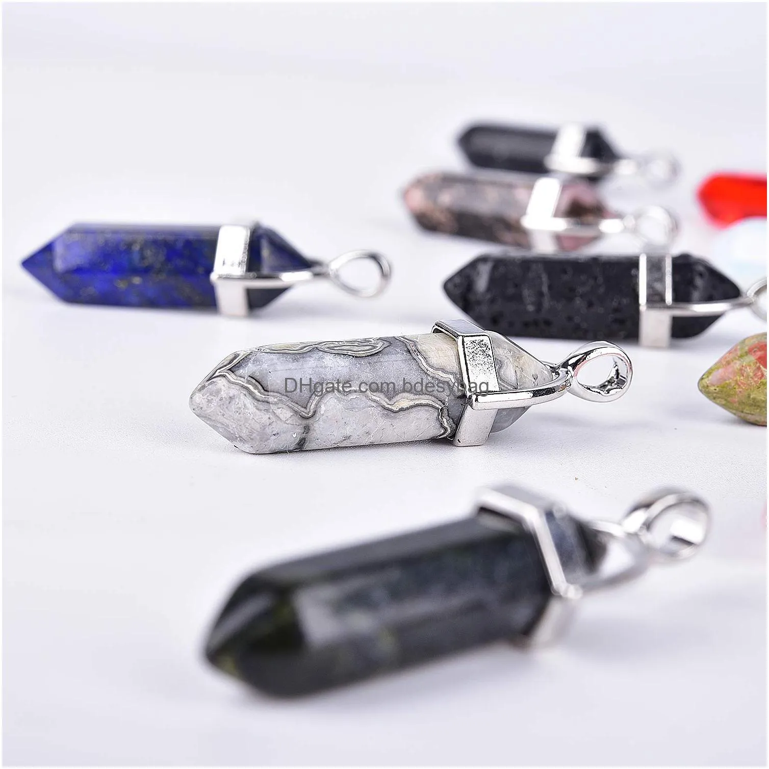 yuncai bullet shape gemstone pendant hexagonal chakra crystal pointed quartz pendantsunakite