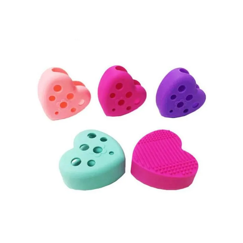 drop heart shape makeup brush with holder silicone cosmetic cleaning tool washing brush egg pad cleanser