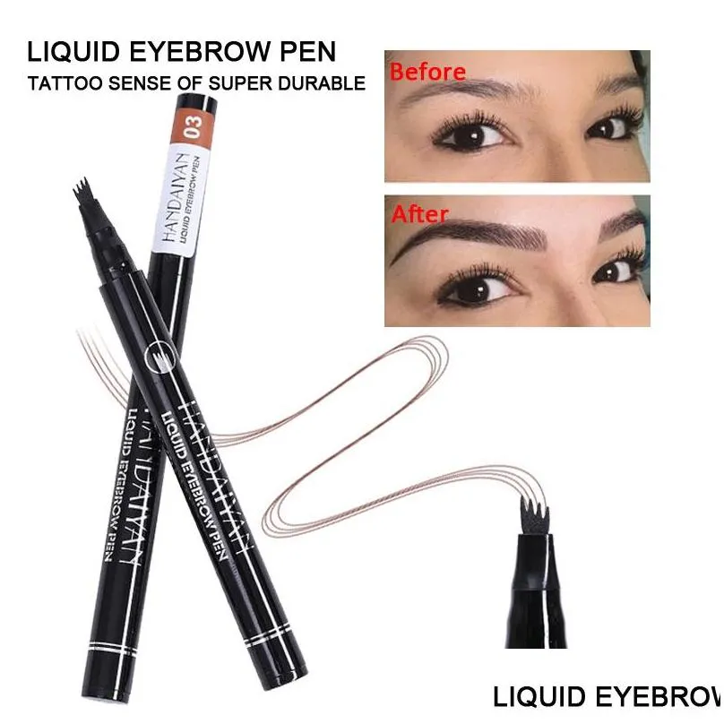 drop handaiyan eyebrow pencil waterproof fork tip eyebrow tattoo pen 4 head fine sketch liquid henna eyebrow enhancer dye tint