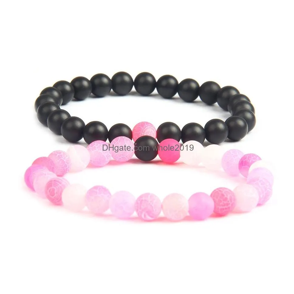  design couples distance bracelets sets wholesale 10set/lot 8mm matte agate and weathering stone beaded bracelet for lover