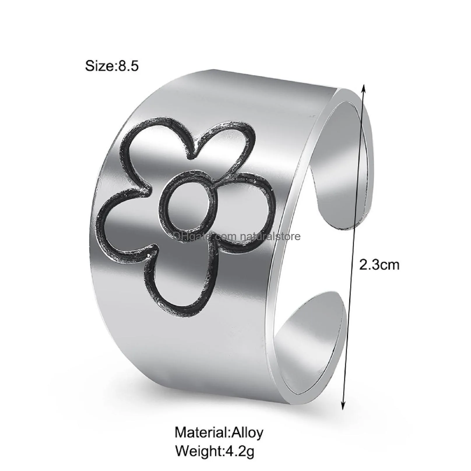 simple style glossy flower creative small  open ring rings for women jewelry girl gift anillos mujer