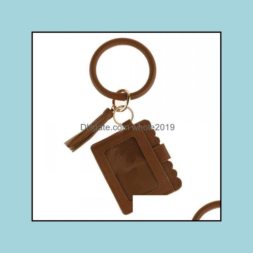 key ring holder functional bangle card leather round keychain with wristlet wallet snakeskin bracelets for women girls q15fz