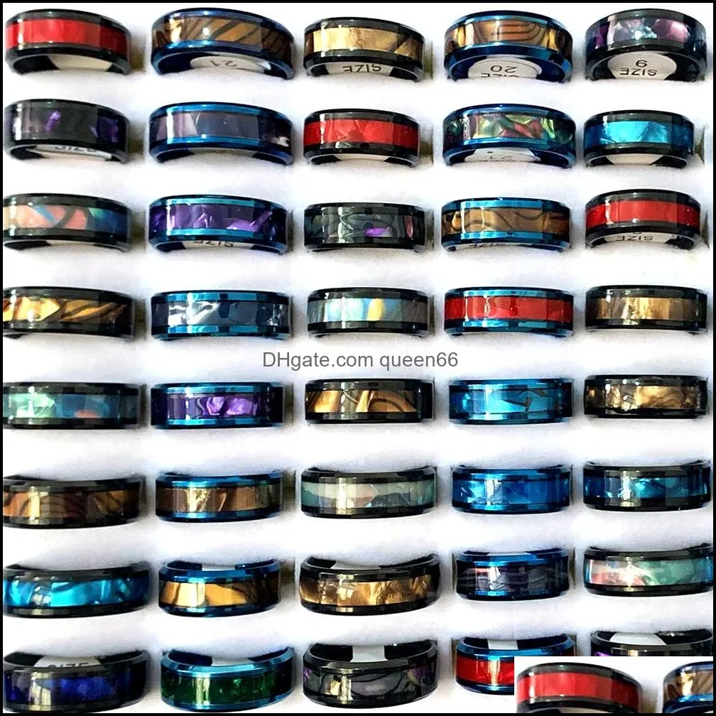 bulk lots 24pcs fashion abalone shell stainless steel rings mix women men party cool gifts charm jewelry