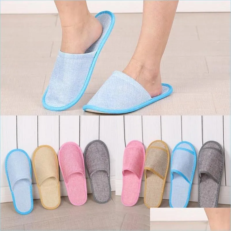 disposable slippers el spa home antislip guest slippers cotton linen comfortable breathable men women onetime slipper 4 color