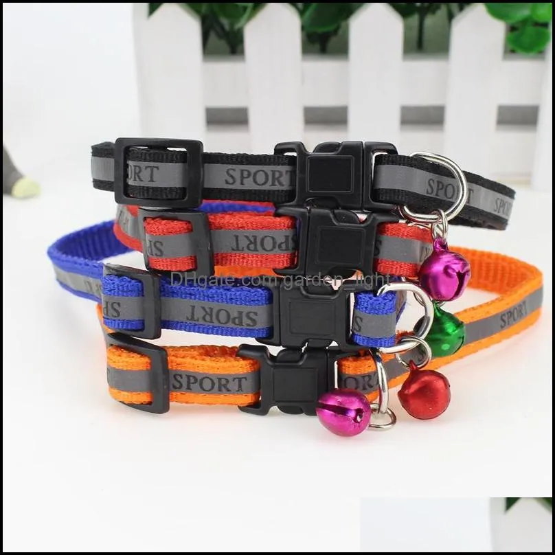 reflective dog cat bell collar adjustable outdoor comfortable nylon pet collars for small dogs puppies pet supplier