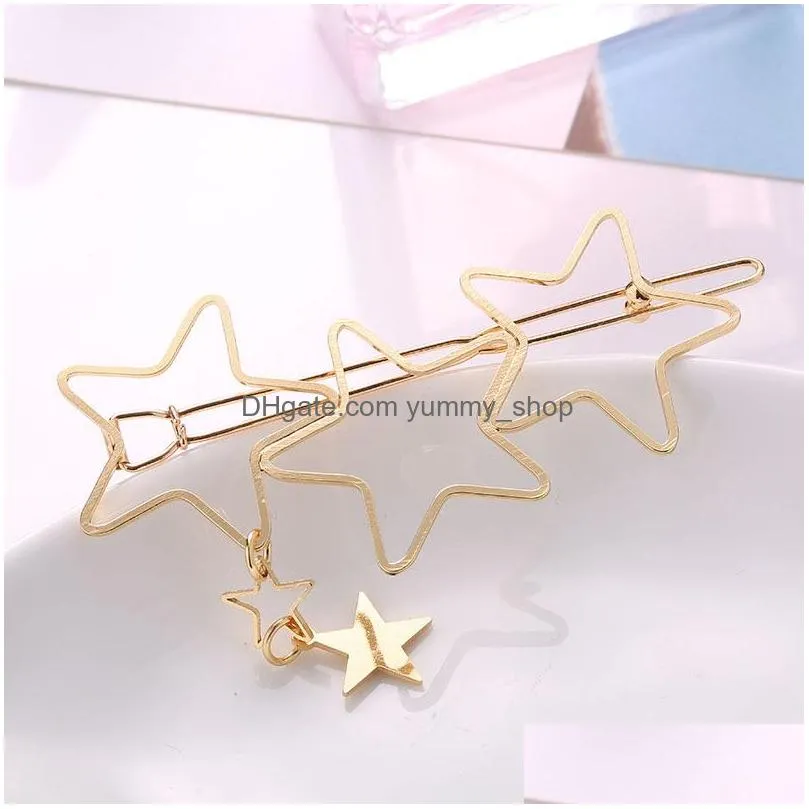 fashion jewelry copper hollow out stars hearts barrette hairpin hair clip simple bobby pin lady barrettes