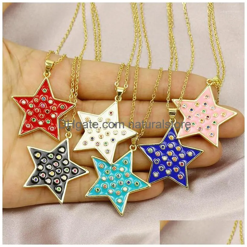 pendant necklaces 10 pcs enamel star zirconia necklace mix color jewelry accessories gift 51827