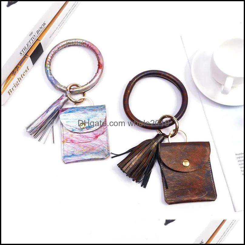 leather bracelet key rings coin card wallet pu tassel pendant wristbands keychain women bag accessories dhs k281fa z