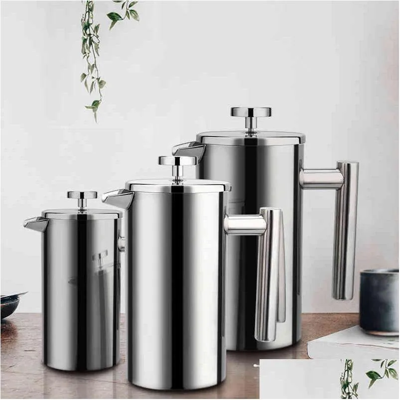 french press coffee maker stainless steel coffee percolator pot double wall large capacity manual cafetiere coffee containers