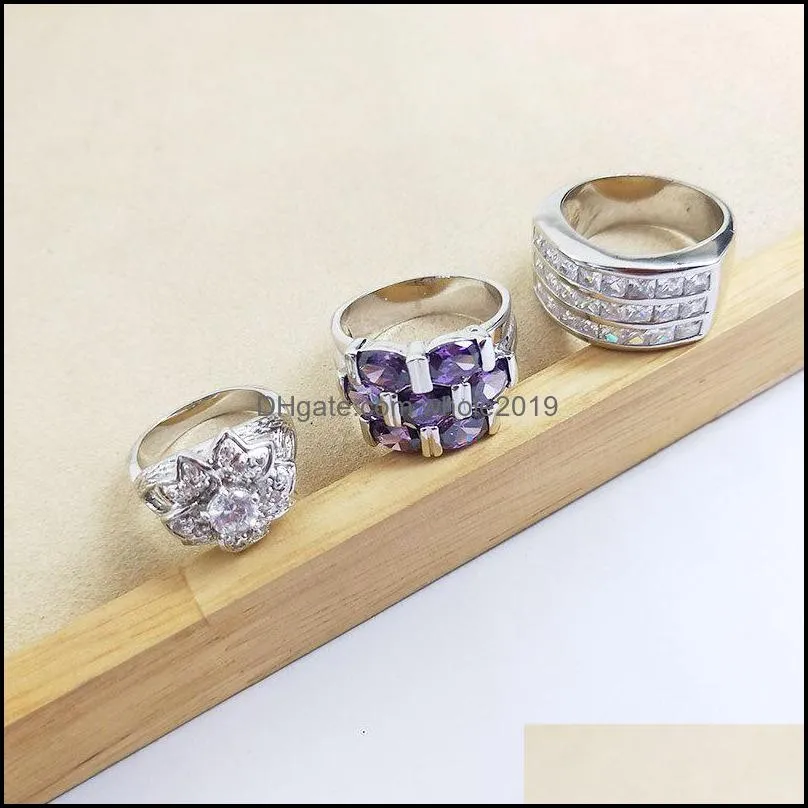 wholesale 50pcs/lot women natural stones crystal rings gemstone fashion halo cocktail ring wedding party gifts fine jewelry mixed