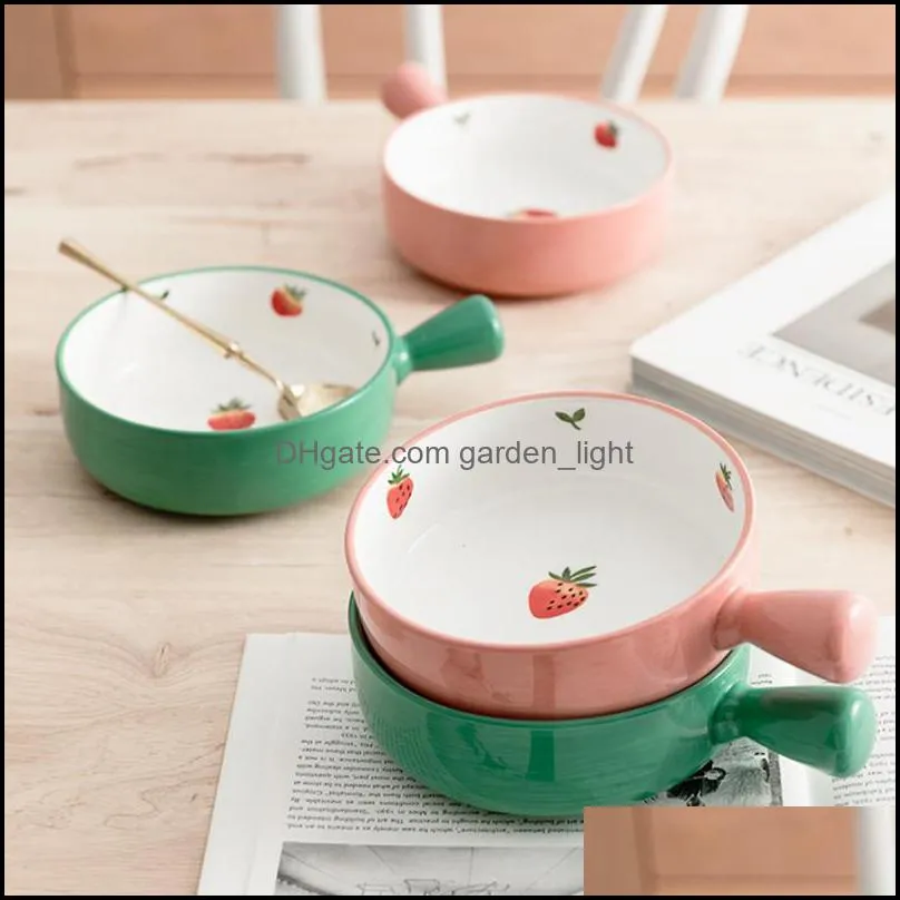 salad bowl soup bowls with handles 600ml strawberry pattern ceramic serving for home kitchen storage