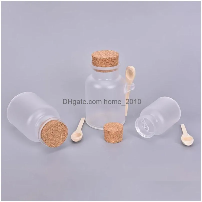 300/200/100ml cosmetics empty matte cork jar bath salt bottles women face mask face container reusable wooden spoon bottle inventory