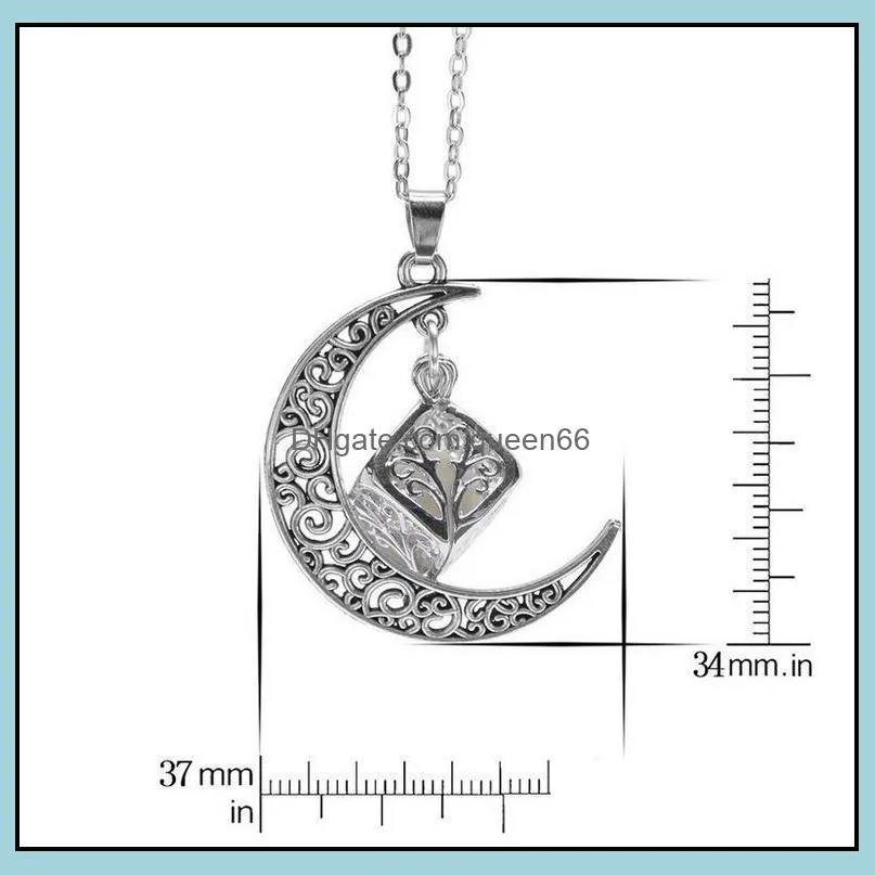 moon necklace openable hollow stereo square luminous stone necklaces alloy plated pendant jewelry