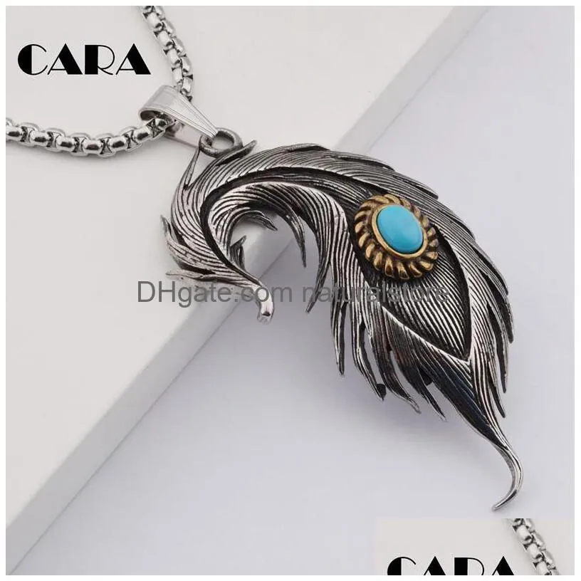 pendant necklaces 2022 arrical vintage punk 316 stainless steel popcorn chain peacock feather necklace women cagf0075