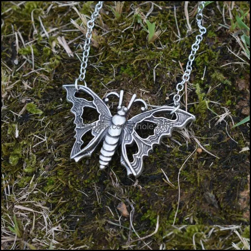 chains 1pcs antique silver plated insect butterfly necklace woman jewelrychains