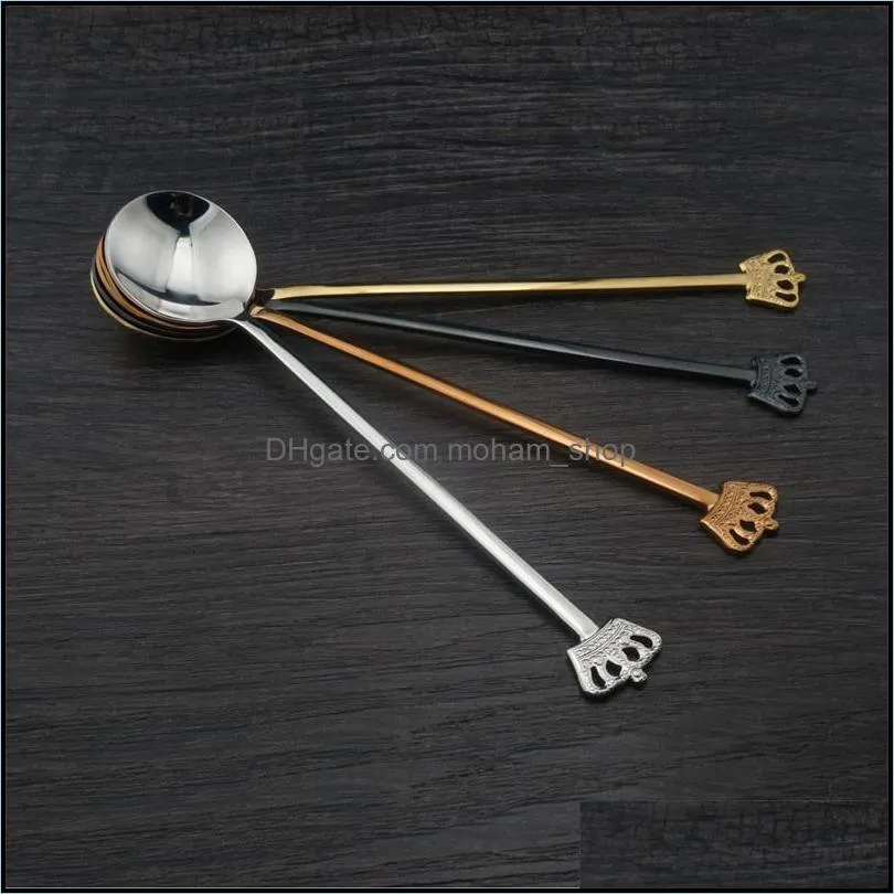 stainless steel stirring spoon crown long handle spoons originality eco friendly smooth tableware with superior quality 3 8qx j1