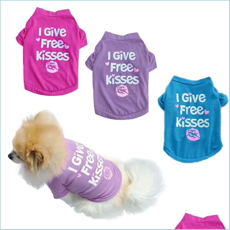 dog apparel puppy summer tshirt i give kisses printed cotton vest small dogs cat chihuahua outfit