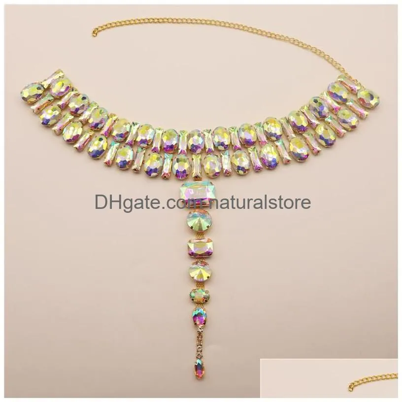 pendant necklaces 2022 luxury ab color crystal long tassel necklace ladies exaggerated fashion super flash big gem choker jewelry gift