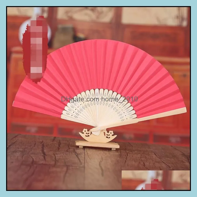 multi colors summer chinese pure color hand paper fans pocket folding bamboo fan wedding party favor wholesale 