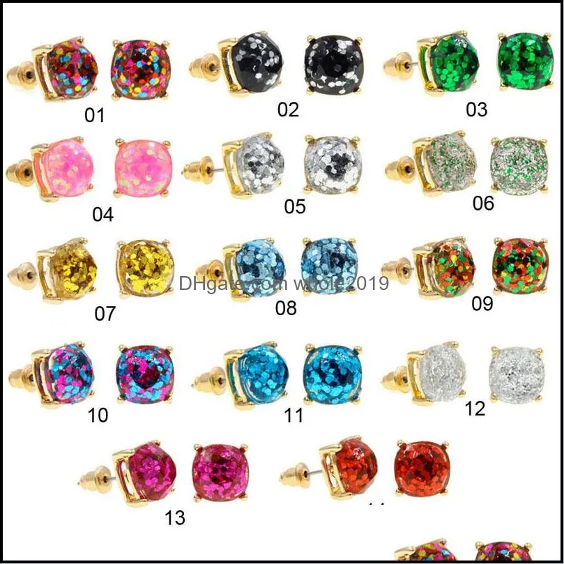stud earring jewelry womens simple gold filled 10mm square earring wholesaling colorful bling faced resins stud earring