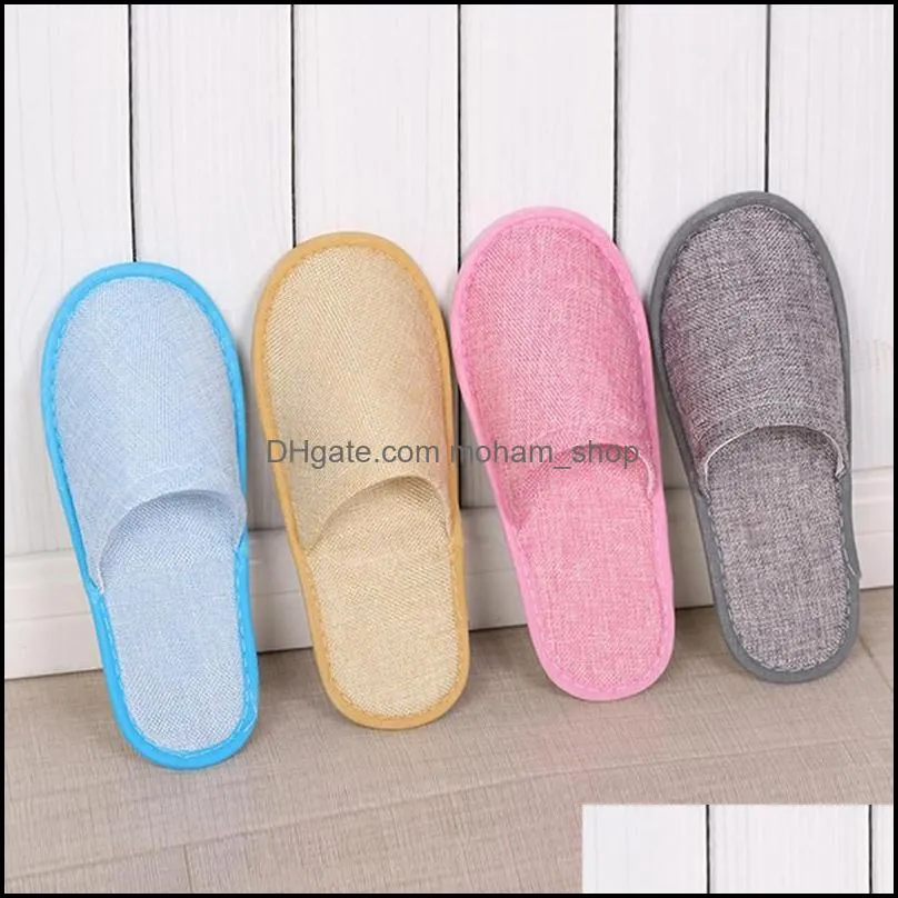 disposable slippers el spa home antislip guest slippers cotton linen comfortable breathable men women onetime slipper 4 color