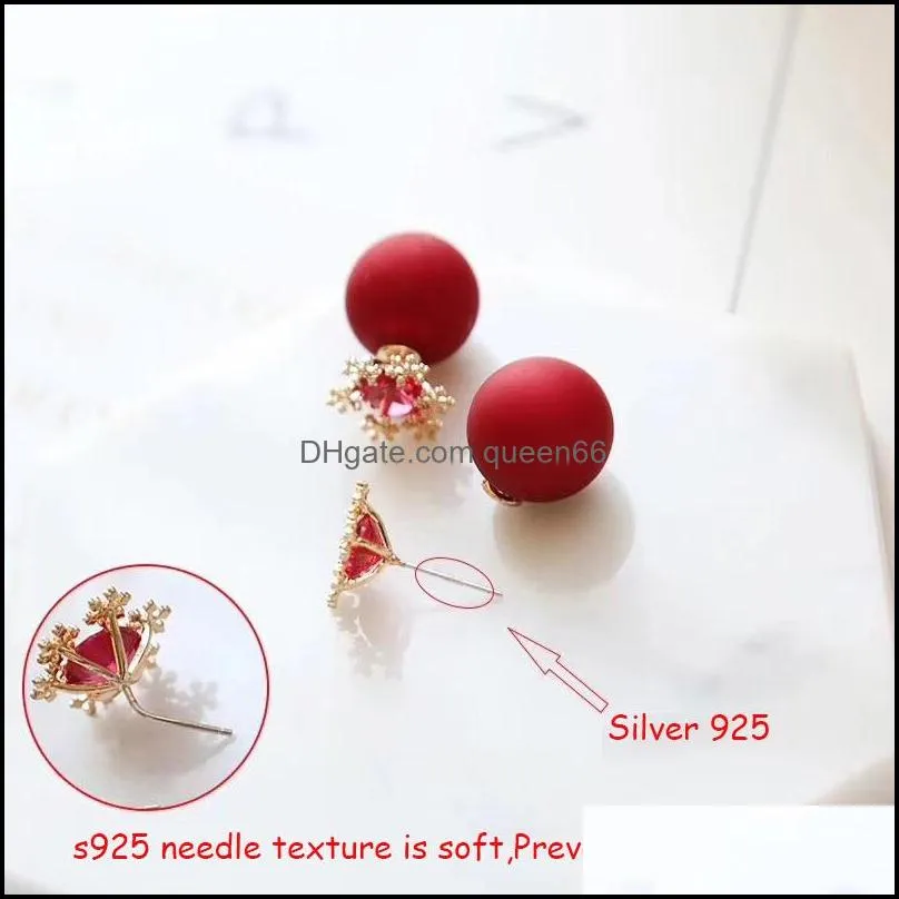 fashion snow earrings double sides red imitate pearl earrings for women brincos earring lovely jewelry gift