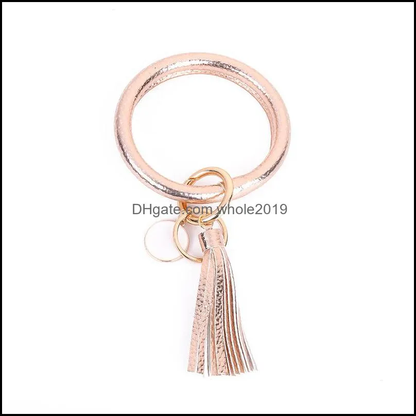 key ring holder bangle leather tassel pendant keychain bracelets oversize round circle keychains wristlet for women x915fz