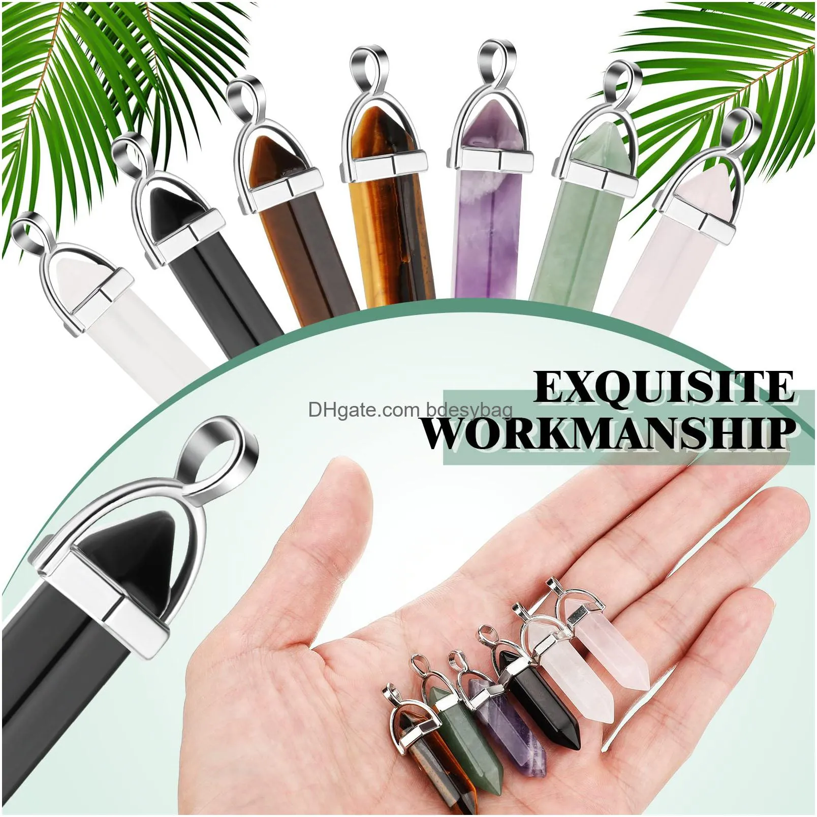 hexagonal crystal pendants bullet shape quartz pendants pointed gemstone pendants crystal charms quartz crystal jewelry necklace charms diy stones jewelry making charms