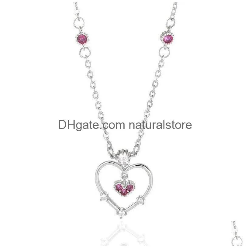 pendant necklaces dainty simple double heartshaped necklace exquisite crystal zircon stainless steel chain womens wedding jewelry