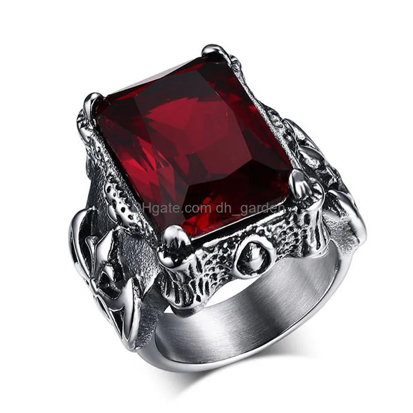 cluster rings gothic vintage ruby gemstones red zircon diamonds for men titanium stainless steel jewelry bijoux bague punk fashion