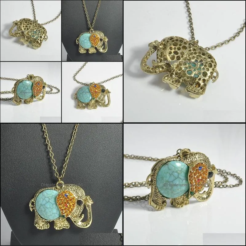 pretty elephant necklaces vintage bohemian beautifully pendant necklace colar rhinestone women lucky jewelry long chain necklace