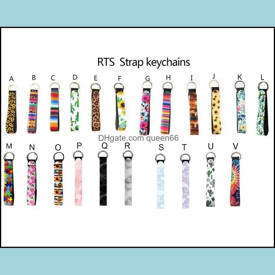 29 styles wristband keychains floral printed key chain neoprene key ring wristlet keychain party favor 300pcs dhs ship