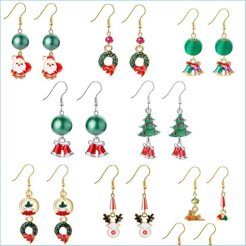 european and american christmas tree santas deer enameled dangle earrings vintage ethnic girls womens hoop earring christmas jewelry