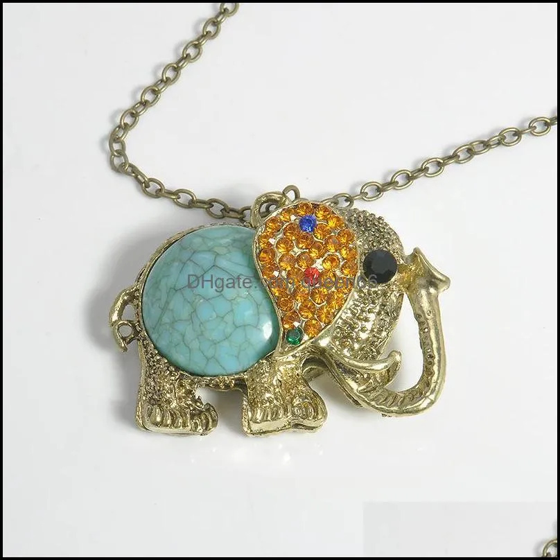 pretty elephant necklaces vintage bohemian beautifully pendant necklace colar rhinestone women lucky jewelry long chain necklace