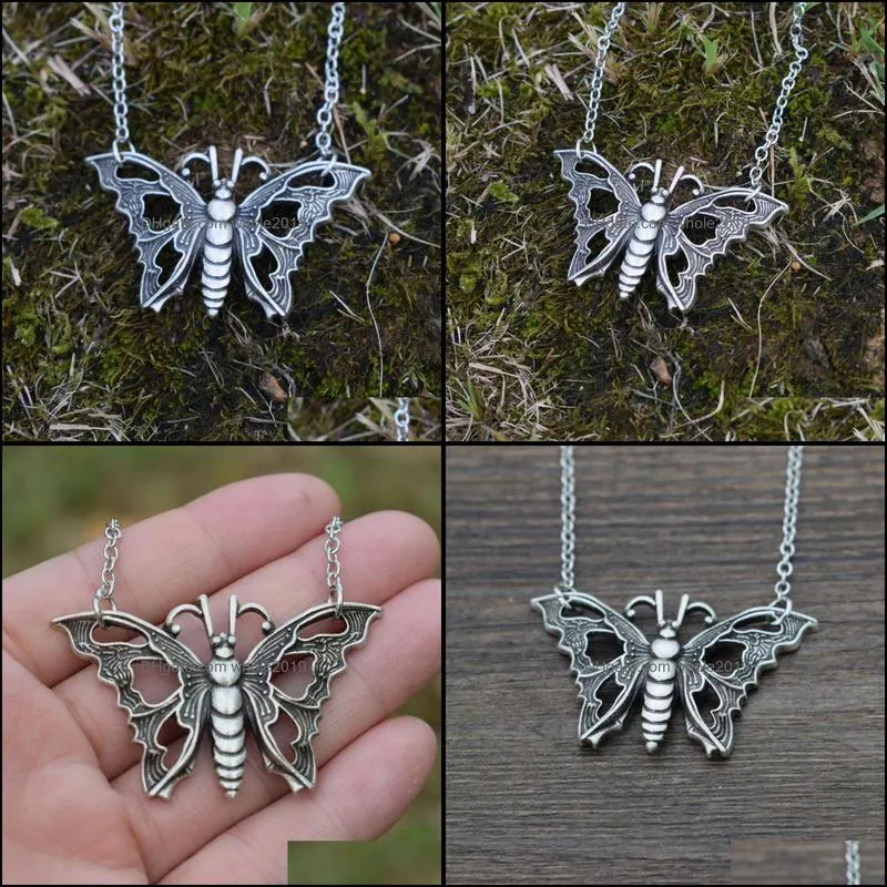 chains 1pcs antique silver plated insect butterfly necklace woman jewelrychains