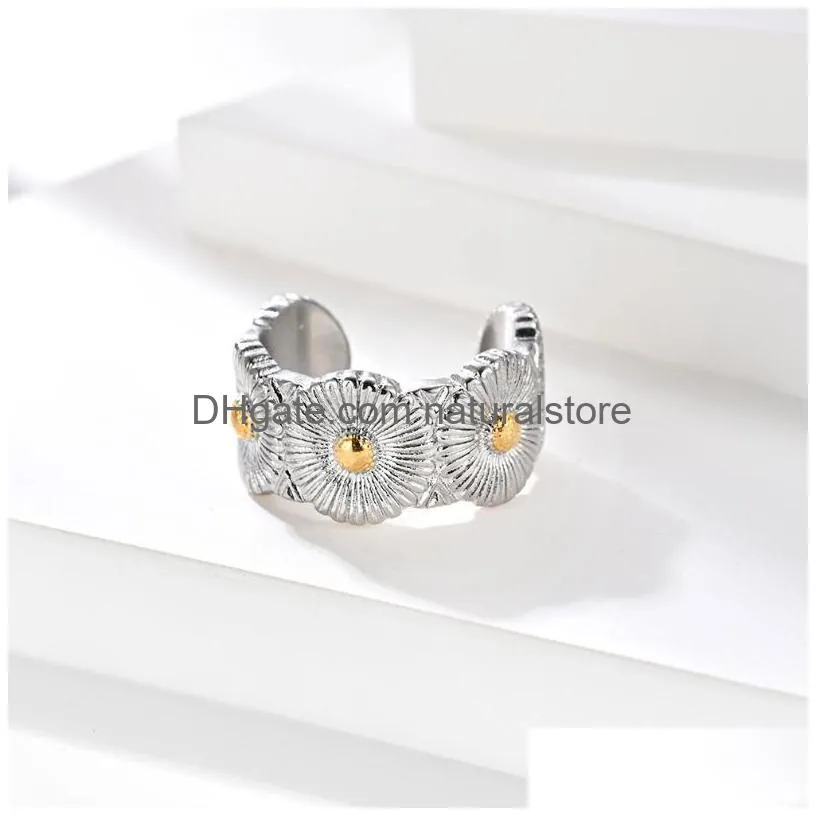 wedding rings fashion stainless steel daisy ring couples men and women trendy simple punk jewelry gift 10183