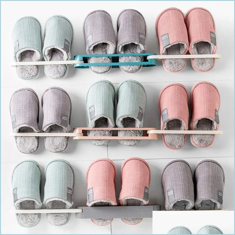 multi foldable bathroom slippers shelf holder wall mounted drain shoes storage rack bathroom organizer