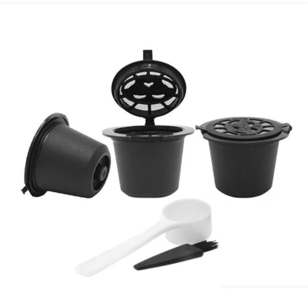 coffee filters 3pcs reusable coffee capsules cup with spoon brush black refillable coffee capsule refilling filter coffeeware gift